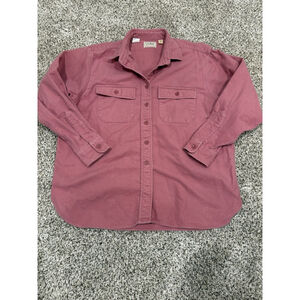 Vintage LL Bean Women Chamois Cloth Flannel Shirt Pink Button Up Pockets SZ 18 F